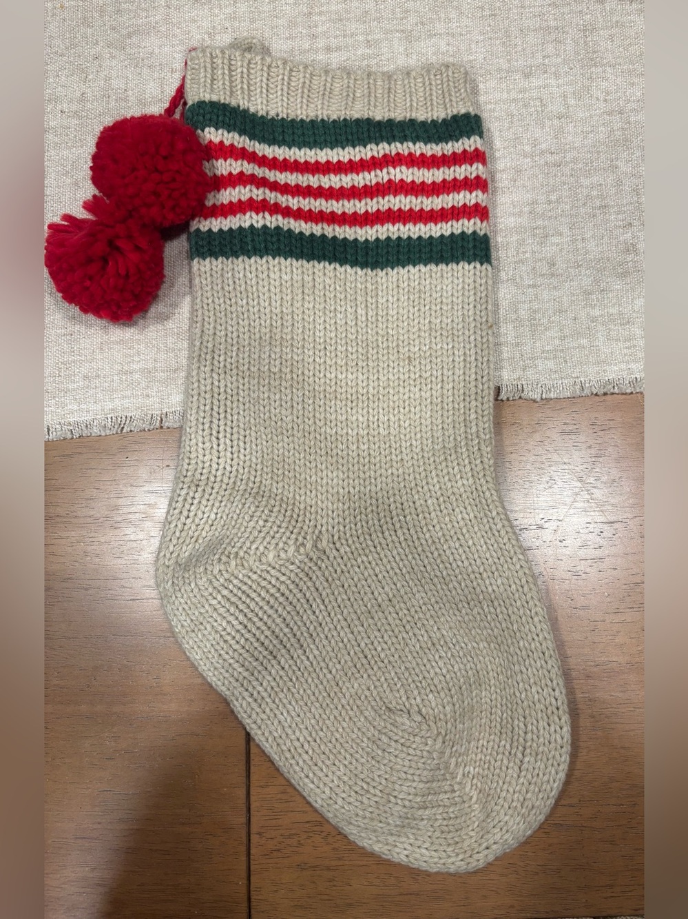 Hearth & Hand Magnolia NWOT Knit Christmas Stocking Pom Pom Stripe